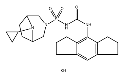 3,8-Diazabicyclo[3.2.1]octane-3-sulfonamide, 8-cyclopropyl-N-[[(1,2,3,5,6,7-hexahydro-s-indacen-4-yl)amino]carbonyl]-, potassium salt (1:1) Struktur