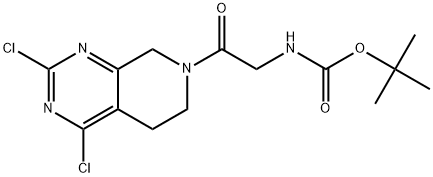 1,1-二甲基乙基 N-[2-(2,4-二氯-5,8-二氢吡啶并[3,4-D]嘧啶-7(6H)-基)-2-氧代乙基]氨基甲酸酯 结构式