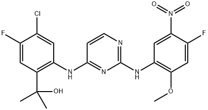 Benzenemethanol, 4-chloro-5-fluoro-2-[[2-[(4-fluoro-2-methoxy-5-nitrophenyl)amino]-4-pyrimidinyl]amino]-α,α-dimethyl- Structure