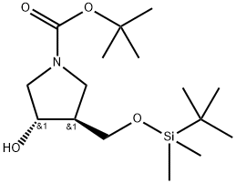 tert-Butyl (3S,4S)-3-(((tert-butyldimethylsilyl)oxy)methyl)-4-hydroxypyrrolidine-1-carboxylate Struktur