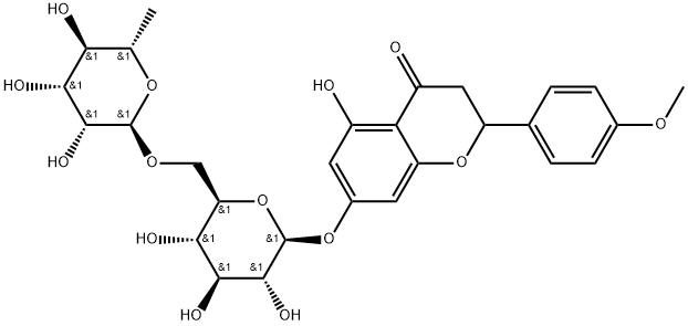 4H-1-Benzopyran-4-one, 7-[[6-O-(6-deoxy-α-L-mannopyranosyl)-β-D-glucopyranosyl]oxy]-2,3-dihydro-5-hydroxy-2-(4-methoxyphenyl)- Struktur
