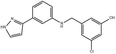 3-Chloro-5-[[[3-(1H-pyrazol-3-yl)phenyl]amino]methyl]phenol 化学構造式