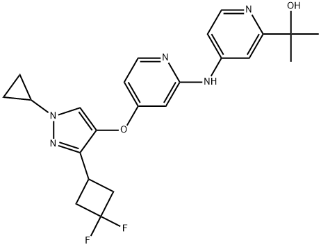 2-Pyridinemethanol, 4-[[4-[[1-cyclopropyl-3-(3,3-difluorocyclobutyl)-1H-pyrazol-4-yl]oxy]-2-pyridinyl]amino]-α,α-dimethyl- Structure