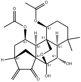 1α,11-ジアセトキシ-7α,20-エポキシ-6β,7-ジヒドロキシカウラ-16-エン-15-オン 化学構造式