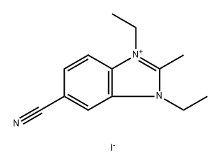 1,3-二乙基-2-甲基-1,2-二氢苯并咪唑-1-鎓-5-甲腈碘化物, 24351-13-1, 结构式