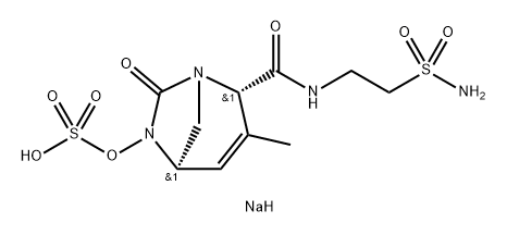 Sulfuric acid, mono [(2S,5R)-2-[[[2-(aminosu lfonyl)ethyl]amino]carbonyl]-3-methyl-7-oxo1 ,6-diazabicyclo[3.2.1 ]oct-3-en-6-yl] ester, sodium salt (1 :1 ) Struktur