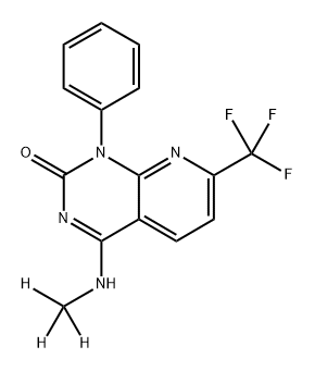 1-Phenyl-4-trideuteromethylamino-7-trifluoromethyl-1H-pyrido[2,3-d]pyrimidin-2-one 化学構造式