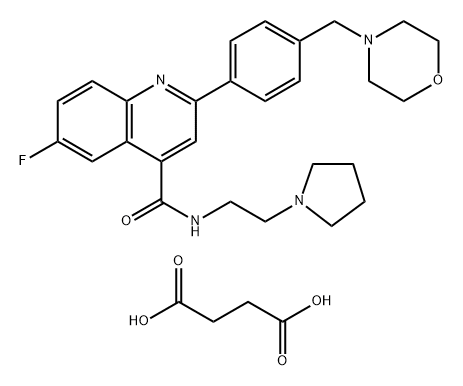 Butanedioic acid, compd. with 6-fluoro-2-[4-(4-morpholinylmethyl)phenyl]-N-[2-(1-pyrrolidinyl)ethyl]-4-quinolinecarboxamide (1:1) Structure