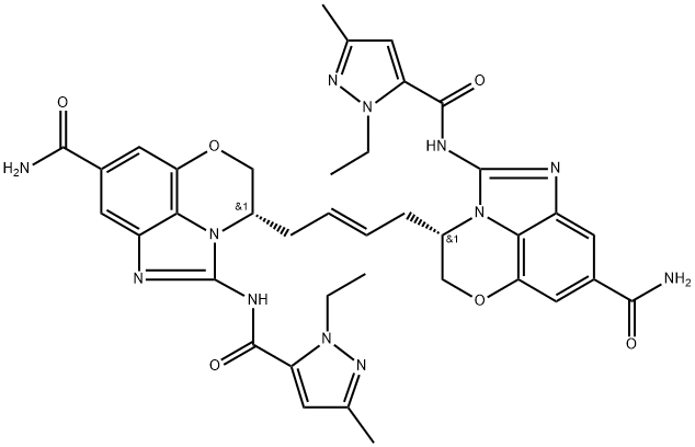 2445571-69-5 (4S,4'S)-4,4'-(2-Butene-1,4-diyl)bis(-2-[[(1-ethyl-3-methyl-1H-pyrazol-5-yl)carbonyl]amino]-4,5-dihydro-imidazo[1,5,4-de][1,4]benzoxazine-8-carboxamide)
