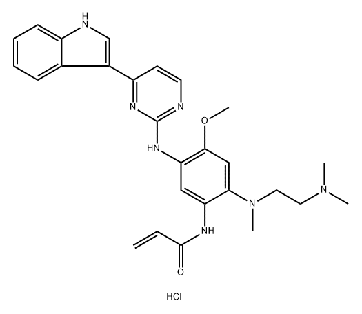 N-(5-((4-(1H-indol-3-yl)pyrimidin-2-yl)amino)-2-((2-(dimethylamino)ethyl)(methyl)amino)-4-methoxyphenyl)acrylamide hydrochloride 化学構造式