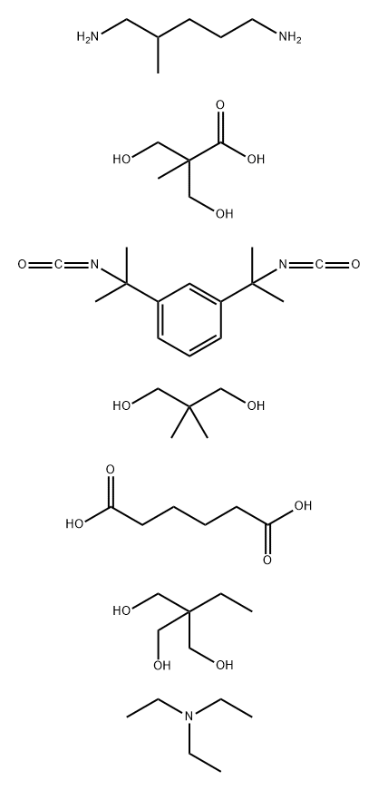 Hexanedioic acid, polymer with 1,3-bis(1-isocyanato-1-methylethyl)benzene, 2,2-dimethyl-1,3-propanediol, 2-ethyl-2-(hydroxymethyl)-1,3-propanediol, 3-hydroxy-2-(hydroxymethyl)-2-methylpropanoic acid and 2-methyl-1,5-pentanediamine, compd. with N,N-diethyl 结构式