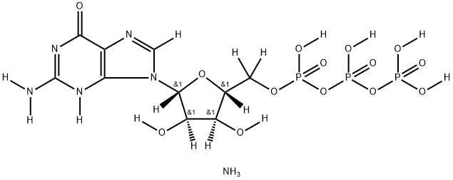 Guanosine-N,N,1,8-d4-1',2',3',4',5',5'-C-d6-2',3'-O-d2 5'-(tetrahydrogen-P,P',P'',P''-d4 triphosphate), ammonium-d3 salt (1:4) Struktur