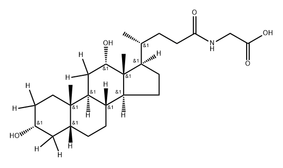 Glycine, N-[(3α,5β,12α)-3,12-dihydroxy-24-oxocholan-24-yl-2,2,4,4,11,11-d6]- 化学構造式