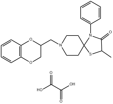 8-((2,3-Dihydrobenzo[b][1,4]dioxin-2-yl)methyl)-2-methyl-4-phenyl-1-thia-4,8-diazaspiro[4.5]decan-3-one oxalate 化学構造式