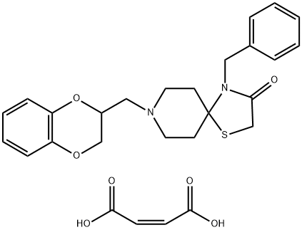 4-Benzyl-8-((2,3-dihydrobenzo[b][1,4]dioxin-2-yl)methyl)-1-thia-4,8-diazaspiro[4.5]decan-3-one maleate Struktur