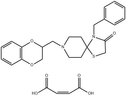 4-Benzyl-8-((2,3-dihydrobenzo[b][1,4]dioxin-2-yl)methyl)-1-thia-4,8-diazaspiro[4.5]decan-3-one maleate 化学構造式