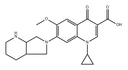 1-Cyclopropyl-6-methoxy-7-(octahydro-6H-pyrrolo[3,4-b]pyridin-6-yl)-4-oxo-1,4-dihydroquinoline-3-carboxylic acid 化学構造式