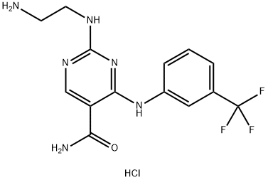 5-Pyrimidinecarboxamide, 2-[(2-aminoethyl)amino]-4-[[3-(trifluoromethyl)phenyl]amino]-, hydrochloride (1:1) Structure