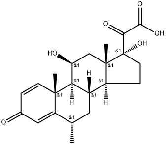 Pregna-1,4-dien-21-oic acid, 11,17-dihydroxy-6-methyl-3,20-dioxo-, (6α,11β)- (9CI) 化学構造式