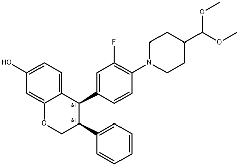 (3S,4R)-4-[4-[4-(Dimethoxymethyl)-1-piperidinyl]-3-fluorophenyl]-3,4-dihydro-3-phenyl-2H-1-benzopyran-7-ol,2504914-79-6,结构式