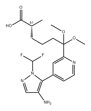 2-Pyridinehexanoic acid, 4-[4-amino-1-(difluoromethyl)-1H-pyrazol-5-yl]-ε,ε-dimethoxy-α-methyl-, (αR)-,2505174-97-8,结构式