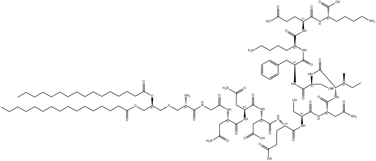 L-Lysine, S-[(2R)-2,3-bis[(1-oxohexadecyl)oxy]propyl]-L-cysteinylglycyl-L-asparaginyl-L-asparaginyl-L-α-aspartyl-L-α-glutamyl-L-seryl-L-asparaginyl-L-isoleucyl-L-seryl-L-phenylalanyl-L-lysyl-L-α-glutamyl- Structure