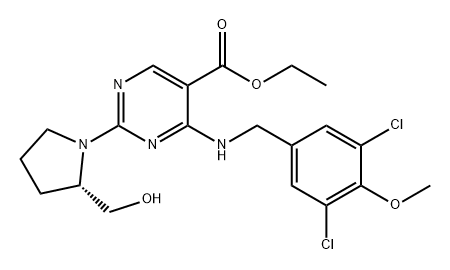 乙基(S)-4-((3,5-二氯-4-甲氧基苄基)氨基)-2-(2-(羟甲基)吡咯烷-1-基)嘧啶-5-羧酸酯 结构式