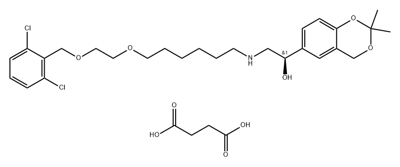 Butanedioic acid, compd. with (αR)-α-[[[6-[2-[(2,6-dichlorophenyl)methoxy]ethoxy]hexyl]amino]methyl]-2,2-dimethyl-4H-1,3-benzodioxin-6-methanol (1:2)|(R)-2-((6-(2-((2,6-二氯苄基)氧基)乙氧基)己基)氨基)-1-(2,2-二甲基-4H-苯并[D][1,3]二噁英-6-基)乙烷-1-醇丁二酸盐