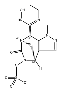 (4R,7R,8S)-8-((Z)-N-ethyl-N'-hydroxycarbamimidoyl)-1-methyl-6-oxo-4,8-dihydro-1H-4,7-methanopyrazolo[3,4-e][1,3]diazepin-5(6H)-yl hydrogen sulfate 化学構造式