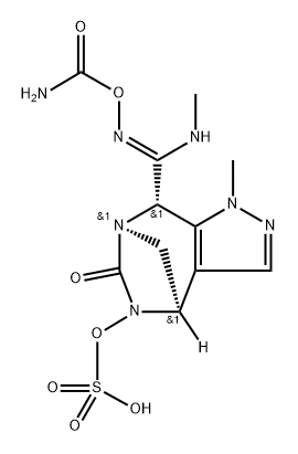 (4R,7R,8S)-8-((Z)-N'-(carbamoyloxy)-N-methylcarbamimidoyl)-1-methyl-6-oxo-4,8-dihydro-1H-4,7-methanopyrazolo[3,4-e][1,3]diazepin-5(6H)-yl hydrogen sulfate Structure