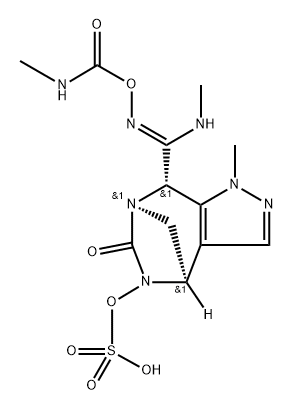 (4R,7R,8S)-1-methyl-8-((Z)-N-methyl-N'-((methylcarbamoyl)oxy)carbamimidoyl)-6-oxo-4,8-dihydro-1H-4,7-methanopyrazolo[3,4-e][1,3]diazepin-5(6H)-yl hydrogen sulfate Structure