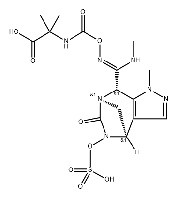 5-Oxa-3,6,8-triazanon-6-enoic acid, 2,2- dimethyl-4-oxo-7-[(4R,7R,8S)-4,5,6,8-tetrah ydro-1-methyl-6-oxo-5-(sulfooxy)-1H-4,7- methanopyrazolo[3,4-e][1,3]diazepin-8-yl]-, (6Z)-rel Struktur