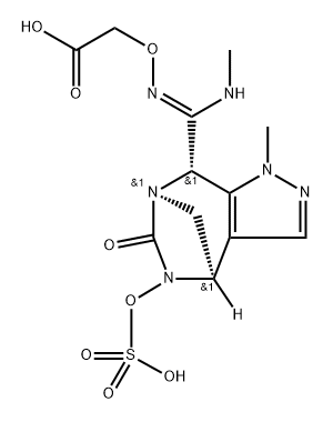 2-((((Z)-((4R,7R,8S)-1-methyl-6-oxo-5-(sulfooxy)-4,5,6,8-tetrahydro-1H-4,7-methanopyrazolo[3,4-e][1,3]diazepin-8-yl)(methylamino)methylene)amino)oxy)acetic acid Structure