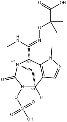 rel-2-Methyl-2-[[(Z)-[(methylamino)[(4R,7R,8S) -4,5,6,8-tetrahydro-1-methyl-6-oxo-5- (sulfooxy)-1H-4,7-methanopyrazolo[3,4-e][1, 3]diazepin-8-yl]methylene]amino]oxy] propanoic acid 化学構造式