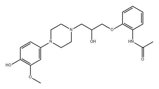 N-(2-{2-ヒドロキシ-3-[4-(4-ヒドロキシ-3-メトキシフェニル)ピペラジン-1-イル]プロポキシ}フェニル)アセトアミド 化学構造式