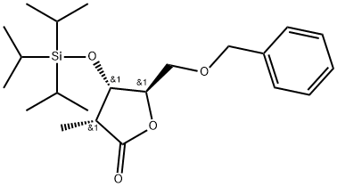 (3R,4S,5R)-5-((benzyloxy)methyl)-3-methyl-4-((triisopropylsilyl)oxy)dihydrofuran-2(3H)-one 化学構造式