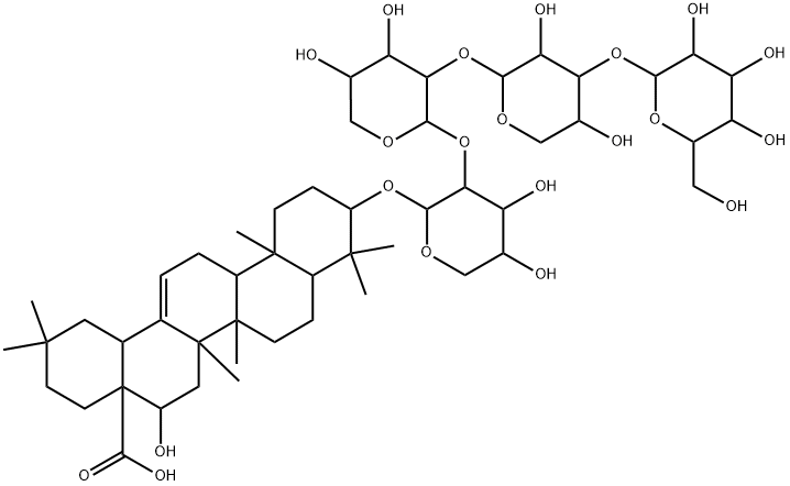 3β-[[2-O-[2-O-[3-O-(β-D-Glucopyranosyl)-α-L-arabinopyranosyl]-α-L-arabinopyranosyl]-α-L-arabinopyranosyl]oxy]-16α-hydroxyolean-12-en-28-oic acid Structure