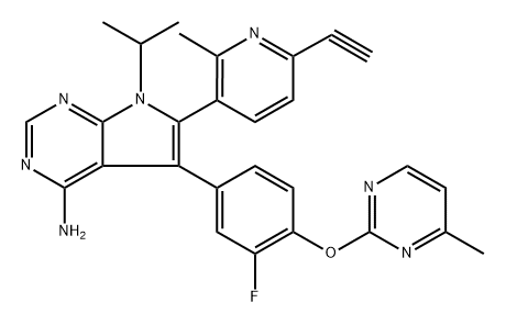 2549183-22-2 6-(6-ethynyl-2-methylpyridin-3-yl)-5-(3-fluoro-4-((4-methylpyrimidin-2-yl)oxy)phenyl)-7-isopropyl-7H-pyrrolo[2,3-d]pyrimidin-4-amine