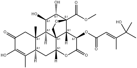 13,20-エポキシ-3,11β,12α-トリヒドロキシ-15β-[[(E)-4-ヒドロキシ-3,4-ジメチル-1-オキソ-2-ペンテニル]オキシ]-2,16-ジオキソピクラサ-3-エン-21-酸メチル 化学構造式
