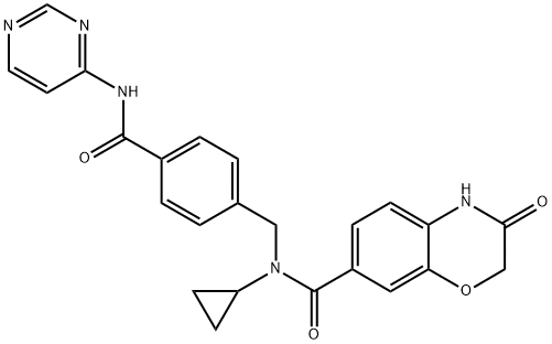 2H-1,4-Benzoxazine-7-carboxamide, N-cyclopropyl-3,4-dihydro-3-oxo-N-[[4-[(4-pyrimidinylamino)carbonyl]phenyl]methyl]-, 2561494-77-5, 结构式