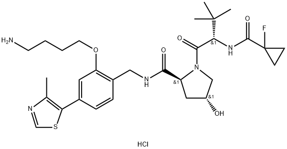 L-Prolinamide, N-[(1-fluorocyclopropyl)carbonyl]-3-methyl-L-valyl-N-[[2-(4-aminobutoxy)-4-(4-methyl-5-thiazolyl)phenyl]methyl]-4-hydroxy-, hydrochloride (1:2), (4R)- 结构式