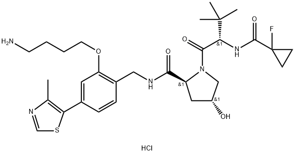 2564467-03-2 L-Prolinamide, N-[(1-fluorocyclopropyl)carbonyl]-3-methyl-L-valyl-N-[[2-(4-aminobutoxy)-4-(4-methyl-5-thiazolyl)phenyl]methyl]-4-hydroxy-, hydrochloride (1:2), (4R)-