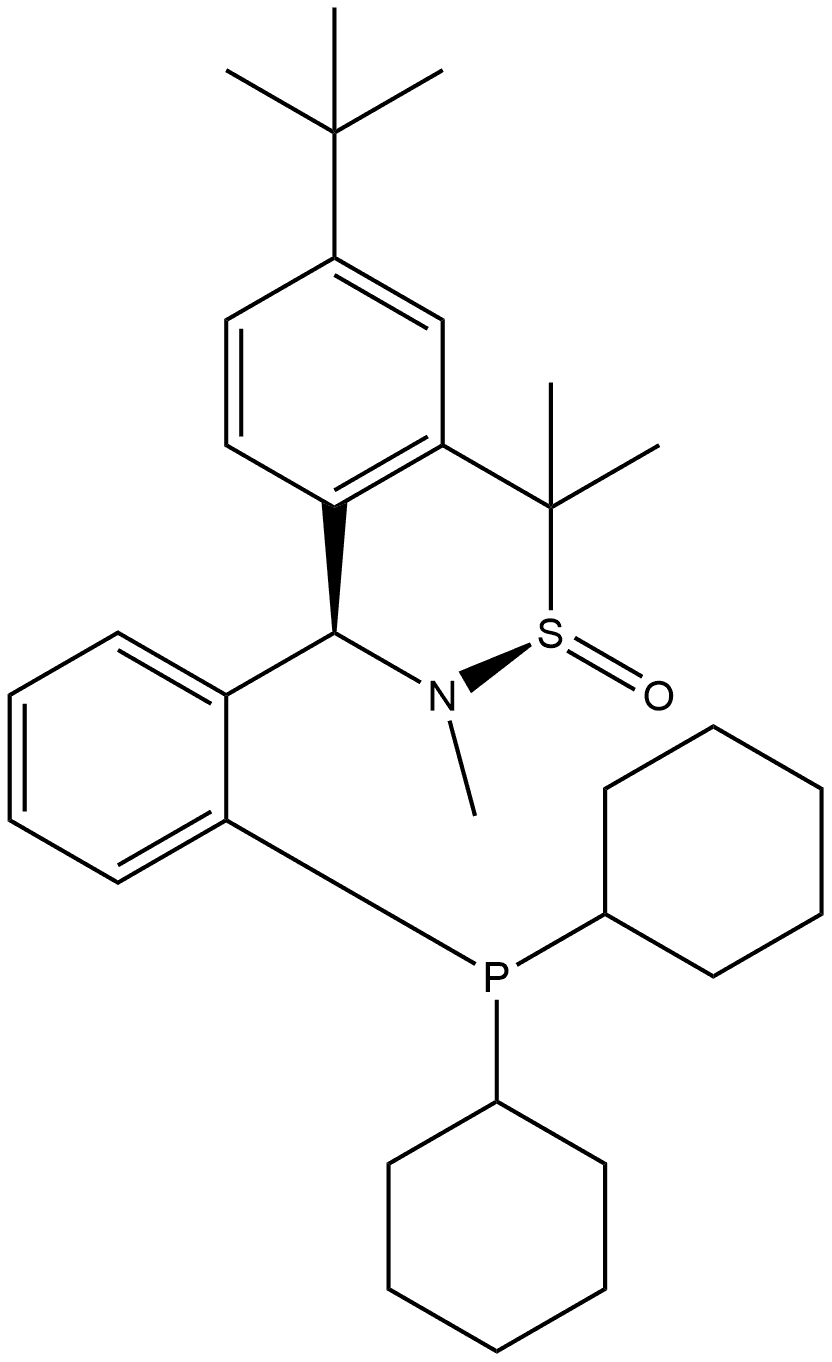 [S(R)]-N-[(R)-[2-(Dicyclohexylphosphanyl)phenyl](4-(tert-butyl)phenyl)methyl]-N,2-dimethyl-2-propanesulfinamide 化学構造式