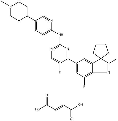 2-Pyrimidinamine, 5-fluoro-4-(7'-fluoro-2'-methylspiro[cyclopentane-1,3'-[3H]indol]-5'-yl)-N-[5-(1-methyl-4-piperidinyl)-2-pyridinyl]-, (2E)-2-butenedioate (1:) Struktur