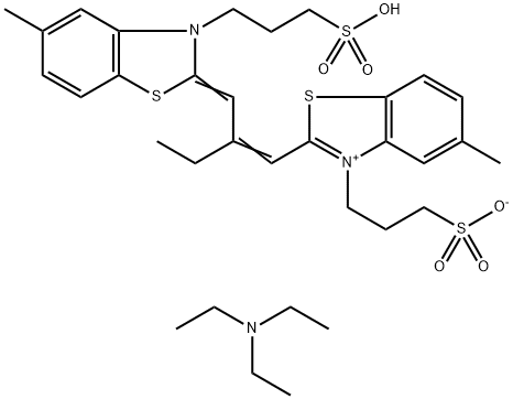 hydrogen 2-[[5-methyl-3-(3-sulphonatopropyl)-3H-benzothiazol-2-ylidene]methyl]but-1-enyl]-3-(3-sulphonatopropyl)benzothiazolium, compound with triethylamine (1:1)  Structure