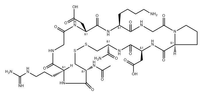 L-Cysteinamide, N-acetyl-L-cysteinyl-L-arginylglycyl-L-α-aspartyl-L-lysylglycyl-L-prolyl-L-α-aspartyl-, cyclic (1→9)-disulfide Struktur