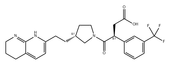1-Pyrrolidinebutanoic acid, γ-oxo-3-[2-(5,6,7,8-tetrahydro-1,8-naphthyridin-2-yl)ethyl]-β-[3-(trifluoromethyl)phenyl]-, (βS,3R)- 结构式