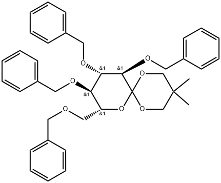 1,5-Anhydro-1,1-C-[(2,2-dimethyl-1,3-propanediyl)bis(oxy)]-2,3,4,6-tetrakis-O-(phenylmethyl)-D-glucitol 化学構造式