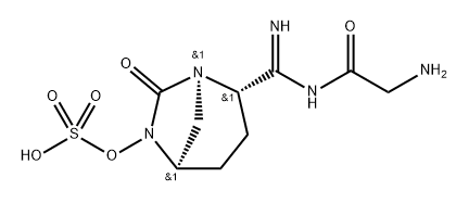 Sulfuric acid, mono[(1R,2S,5R)-2-[[(2-aminoa cetyl)amino]iminomethyl]-7-oxo-1,6-diazab icyclo[3.2.1]oct-6-yl] ester Struktur