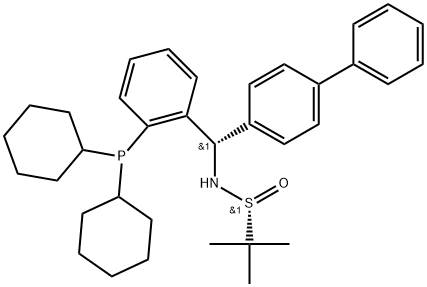 2-Propanesulfinamide, N-[(S)-[1,1'-biphenyl]-4-yl[2-(dicyclohexylphosphino)phenyl]methyl]-2-methyl-, [S(R)]-|S(R)]-N-[(S)-1-[2-(二环己基膦)苯基]-(1,1'-联苯)甲基]-2-叔丁基亚磺酰胺